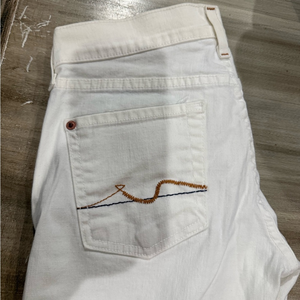 7 For All Mankind White Jeans with Embroidered Detail